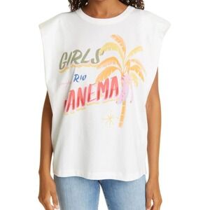 Farm Rio Girls Rio Ipanema Padded Shoulder Tropical Muscle Tank Top White Large